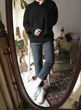 junmanner 英伦风学院流行纯色休闲宽松直筒九分裤秋冬季男生裤子