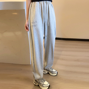 TPPADER宽松百搭垂感直筒阔腿抽绳休闲长裤潮牌显瘦拖地卫裤女