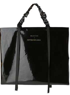 COTTON FOR LUNCH x OBJECTIVE 黑色橡胶 单肩包 抽带帆布包