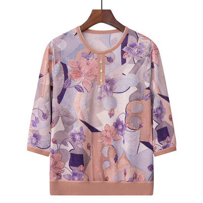 妈妈中袖夏装新款宽松t恤洋气质