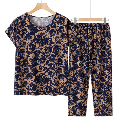 奶奶夏装套装中老年女短袖绵绸两