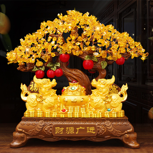 招财貔貅摆件一对开业礼品聚财聚宝盆黄水晶发财树客厅家居装饰品