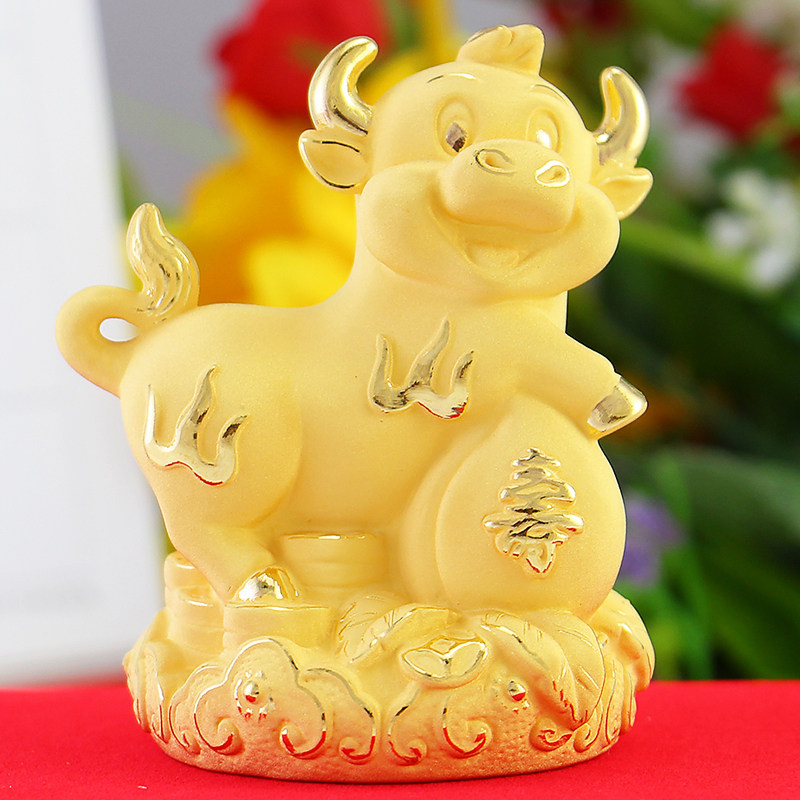 绒沙金牛摆件十二生肖神牛送寿工艺品乔迁店铺开业吉祥物礼品摆设