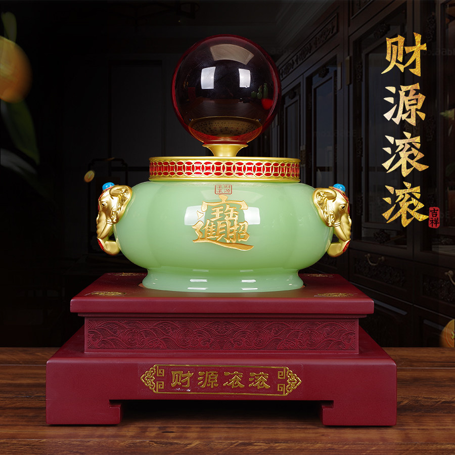 招财聚宝盆水晶球财源滚滚摆件玄关客厅酒柜电视柜高端大气装饰品