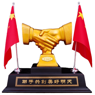 握手办公室桌面红旗商务礼品摆件