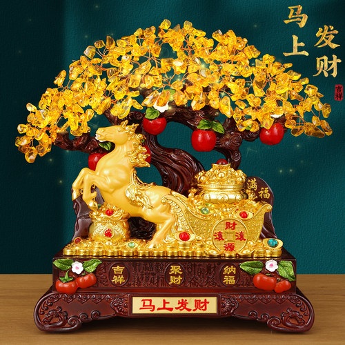 招财马摆件马上发财水晶树