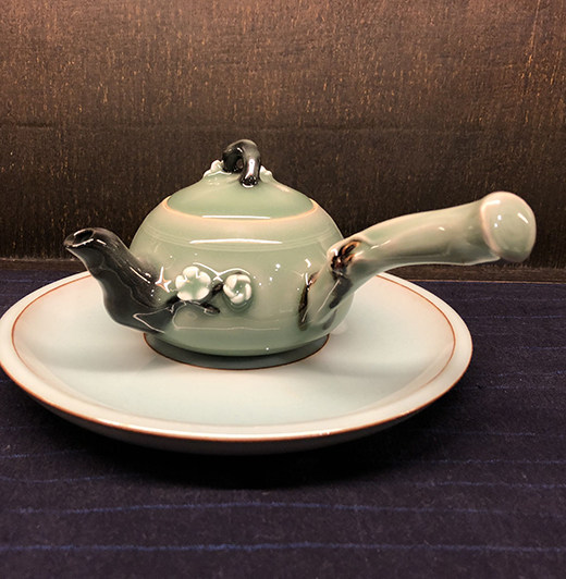 藏品侧把壶茗杯龙泉青瓷手工作品