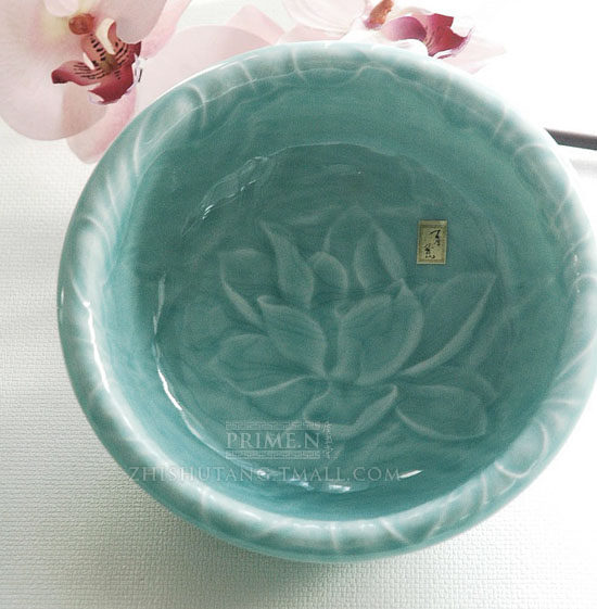 内项 -台湾产安达窑青瓷「愛蓮」折沿洗/花纹碗.质数堂