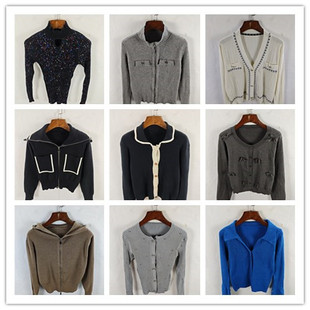 古着复古韩版宽松修身纯色图案短款针织毛衣春款打底衫开衫