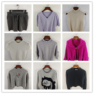 古着秋冬复古欧美格雷简洁慵懒纯色图案羊毛羊绒毛衣
