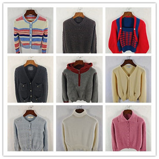 古着秋冬复古欧美格雷简洁慵懒纯色图案羊毛羊绒毛衣