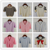 宽松修身 开衫 纯色图案短款 冰丝衫 针织春夏打底衫 古着韩版