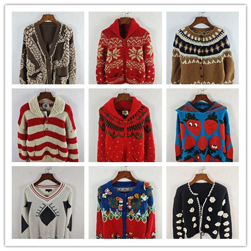 古着秋冬复古波普糖果色麻花宽松毛衣费尔岛毛衣外套女1015-1027