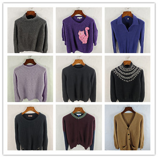 古着秋冬复古欧美格雷系列简洁慵懒纯色图案短中长款羊毛羊绒毛衣