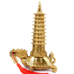 纯铜龙龟驮塔九层文昌塔铜9层龙龟背塔龟塔书房桌面摆件