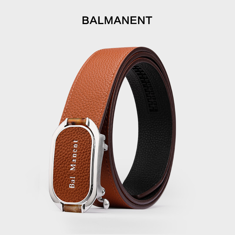 头层牛皮皮带内穿式腰带休闲时尚裤带男士真皮不锈钢扣镶嵌玛瑙