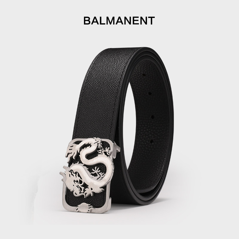 时尚龙形原创设计头层牛皮腰带男款潮流百搭休闲真皮平滑扣皮带