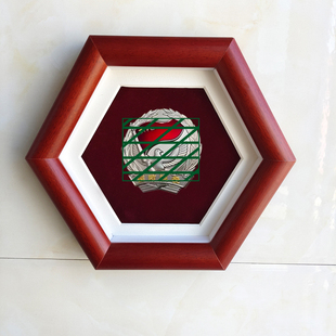 荣誉收纳盒纪念品展示架六角形勋章相框中式实木相架