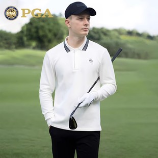 高尔夫服装 秋冬高弹长袖 PGA 男士 T恤罗纹衣领POLO衫 舒适24高档款
