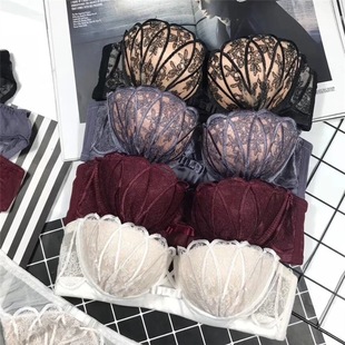 蕾丝贝壳文胸小胸加厚聚拢收副乳调整型性感上托半杯内衣女士bra
