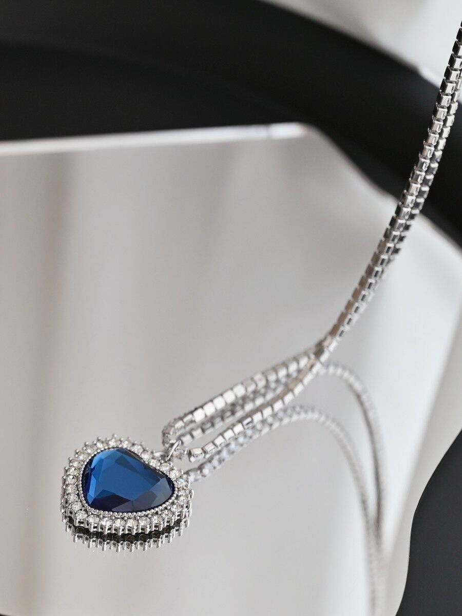 泰坦尼克号满镶锆石蓝色海洋之心吊坠项链海洋之星项链