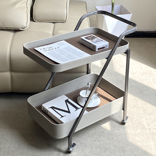 意式极简小推车沙发边几可移动设计师高端马鞍皮轻奢不锈钢餐车
