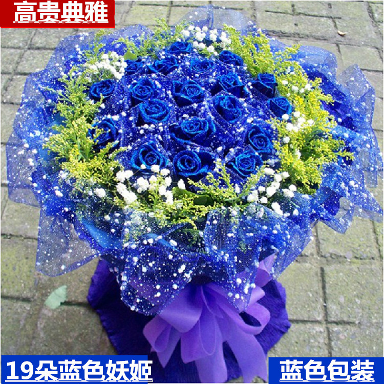 19朵蓝色妖姬天津鲜花同城花店和平河西南开河东生日河北红桥送花