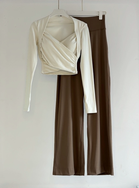 C.CYA固定杯上衣高颜值长袖普拉提训练宽松垂感运动长裤瑜伽套装