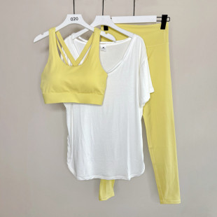 C.CYA大码彩色瑜伽服运动套装高强度交叉美背短袖健身训练服女薄