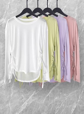 C.Cya瑜伽服女夏季新款遮臀抽绳长袖t恤运动户外宽松休闲健身罩衫