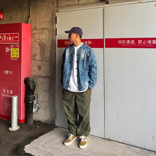 LABOUR UNION × UNITE LIFE复古铁道牛仔水洗中式盘扣外套工装