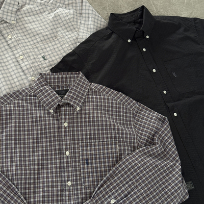 UNITELIFE25SS主线 复古vintage小格纹刺绣U标廓形长袖衬衫百搭