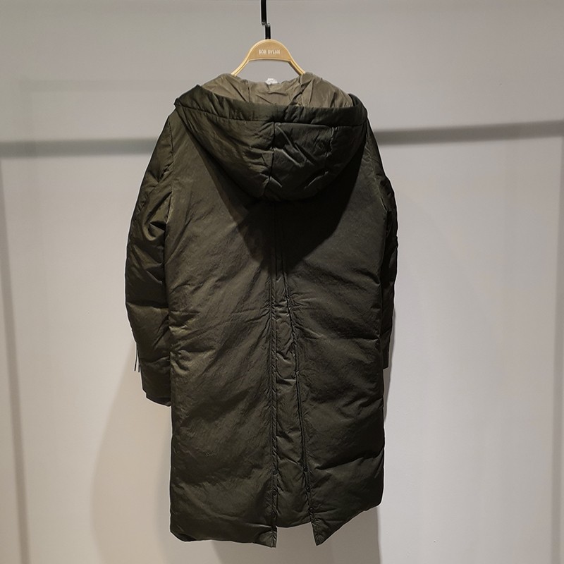 军绿色带帽中长款羽绒服男士冬季羽绒服