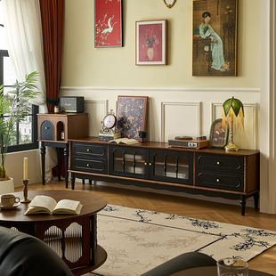 本来就复古/诺森电视柜/法式复古电视柜茶几组合中古风实木视听柜