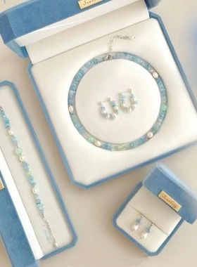 蓝色系套装~海蓝色仿巴洛克项链