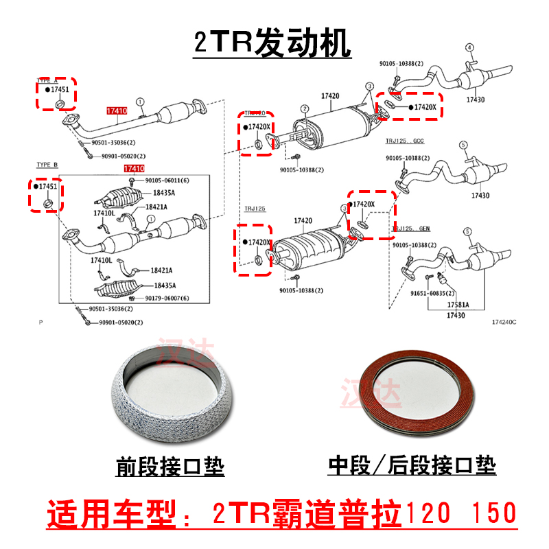 TRJ120/150前后段排气管接口垫