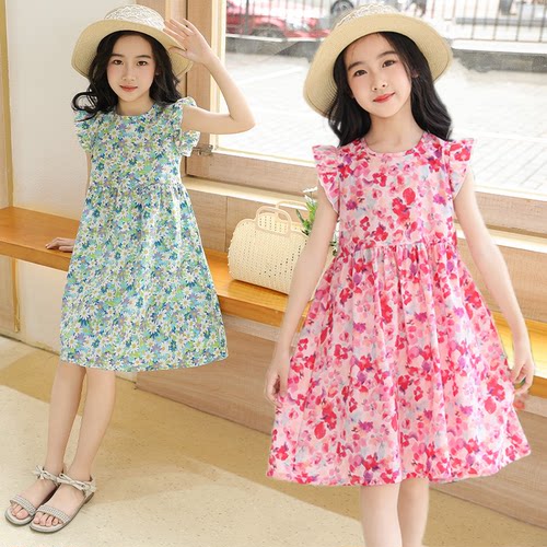 儿童连衣裙夏季棉绸睡裙无袖裙子
