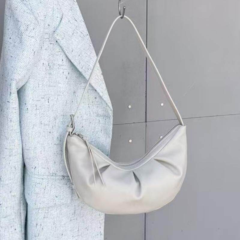 简约褶皱女包女士羊皮包包月亮包单肩腋下包豌豆包大容量时尚简约