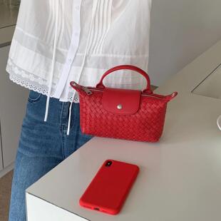 高品质羊皮编织饺子包女斜挎包单肩包手提真皮小包法式手拎包百搭