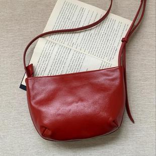头层牛皮小豌豆包女斜挎小包单肩包马鞍包简约复古腋下包百搭真皮