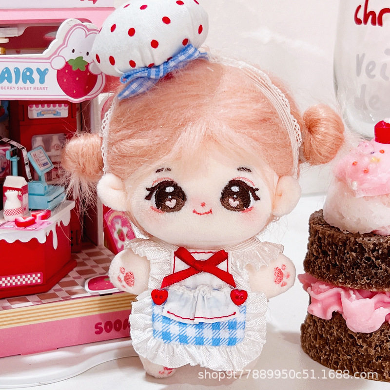 现货批发10cm娃衣可爱小厨师服帽子围裙海星体棉花娃娃衣服未定