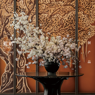 鲲屿 饰摆设 大型高档仿真花假花盆景摆件室内酒店大堂高级感装