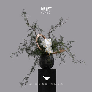 墨山枝延 绿色禅意仿真花艺 酒店大堂别墅玄关摆件 新中式 鲲屿