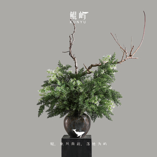 碧草春色 仿真花 酒店大堂茶室玄关架会所花摆件 新中式 鲲屿