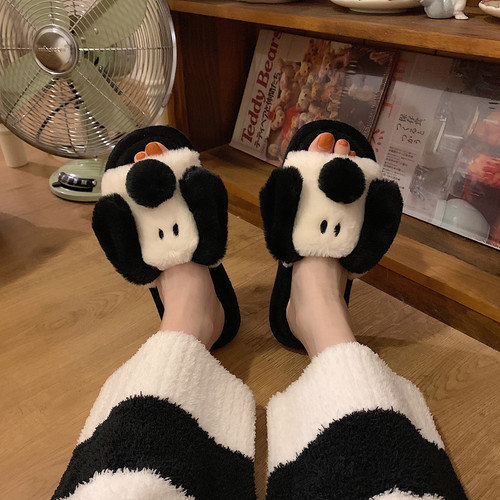 细细条ins风防滑保暖毛绒棉鞋
