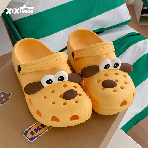 细细条大眼狗狗情侣洞洞鞋