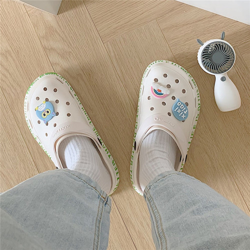 细细条ins潮卡通防滑软底洞洞鞋