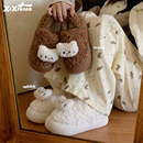 细细条 卡通小猫棉鞋女可爱外穿毛毛鞋保暖加绒羊羔毛面包鞋冬天