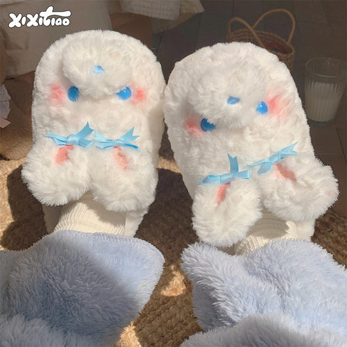 细细条少女心可爱兔子毛毛鞋
