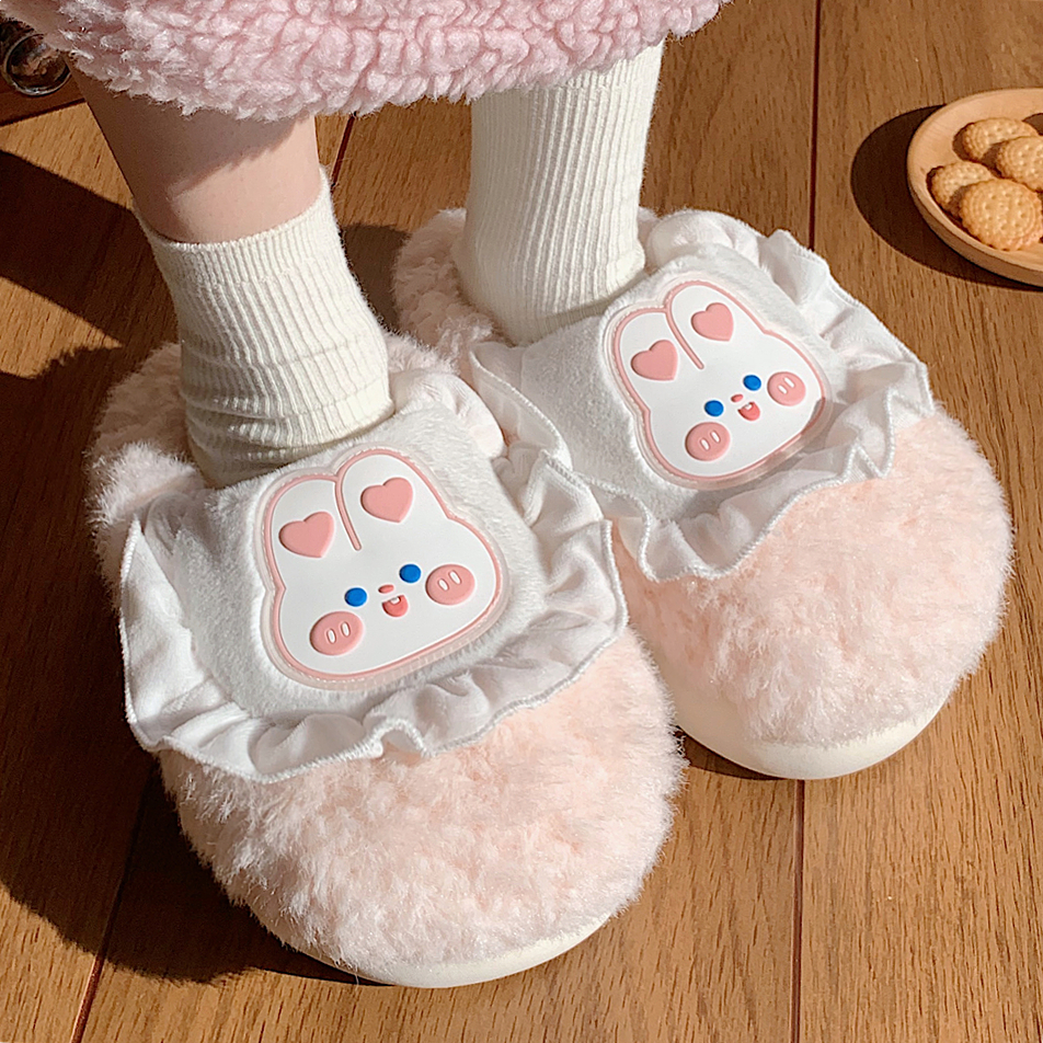细细条可爱小兔子保暖居家棉拖鞋